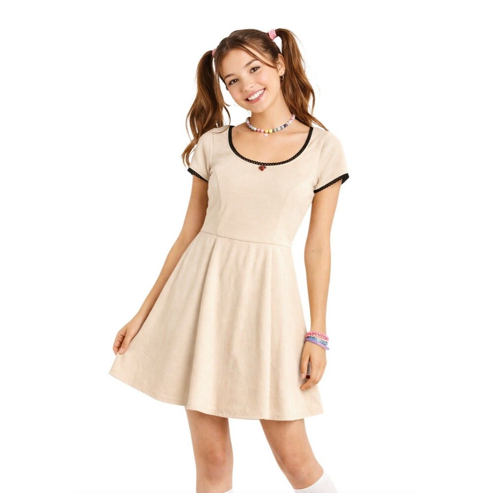 Cream Black  Dress Womens L Cream Floral Milkmaid Cottage Y2K Kawaii Lolita